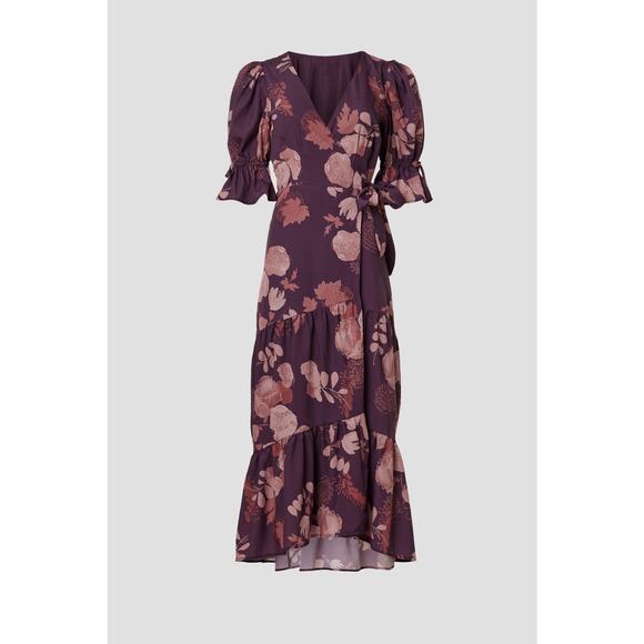 Slate & Willow Purple Floral Print Tiered Midi Wrap Dress Size XXL - Picture 4 of 14